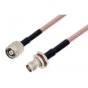 Reverse Polarity TNC Male to TNC Female Bulkhead Cable 12 Inch Length Using ET-RG142 Coax with HeatShrink