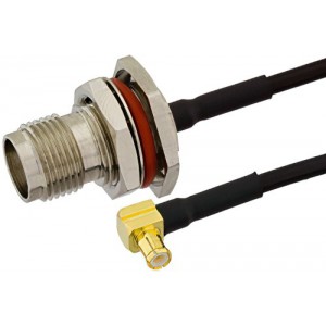 TNC Female Bulkhead to MCX Plug Right Angle Semi-Flexible Precision Cable 6 Inch Length Using ET38323 Coax, LF Solder, RoHS