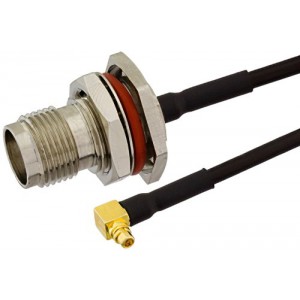 TNC Female Bulkhead to MMCX Plug Right Angle Semi-Flexible Cable 6 Inch Length Using ET38323 Coax with HeatShrink, LF Solder, RoHS