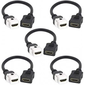 5 Pack HDMI Keystone Jack Adapter HDMI Female to Female Pigtail Extension Cable Coupler Jack-6 Inch