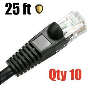 25 Ft Cat6 UTP Ethernet Network Patch Cable RJ45 (10 Pack) Black