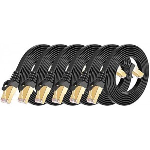 Cat 7 Shielded Ethernet Cable 5 ft 6 Pack Black (Highest Speed Cable) Cat7 Flat Ethernet Patch Cables Internet Cable