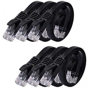 Cat 6 Ethernet Cable 1.5ft (6 Pack) (Cat5e Price Higher Bandwidth) Flat Cable Cat6 Patch Cable Short Black Cat6  with Snagless RJ45