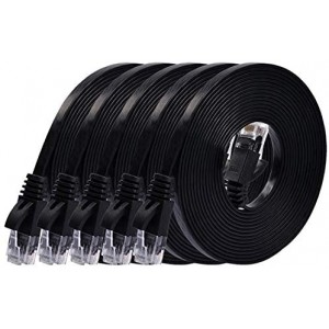 Cat 6 Ethernet Cable 10 ft (5 Pack) (Cat5e Price Higher Bandwidth) Flat Internet Network Cables Cat6 Short Black with RJ45