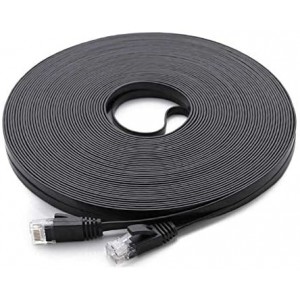 Cat 6 Ethernet Cable 100 ft (Cat5e Price Higher Bandwidth) Flat Cat6 Lan Short Black Cable + Free Cable Clips and Straps