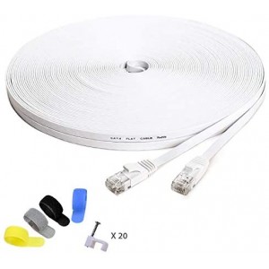 Cat 6 Ethernet Cable 150 ft White(at a Cat5e Price but Higher Bandwidth) Cat6 Flat Internet Network Cable-Computer LAN Cable+Free Cable Clips Straps