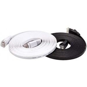 Cat 6 Ethernet Cable 15ft Flat (Cat5e Price Higher Bandwidth) Cable Cat6 Ethernet Patch Cables Short with RJ45 (Black and White)