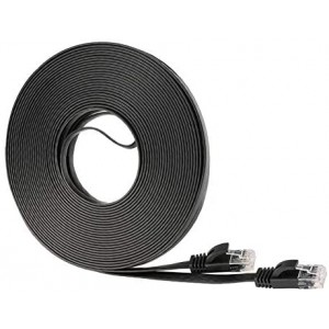 Cat 6 Ethernet Cable 75 ft (Cat5e Price Higher Bandwidth) Flat Cable 1Gbps 250 Mhz Black LAN Cable + Free Clips and Straps