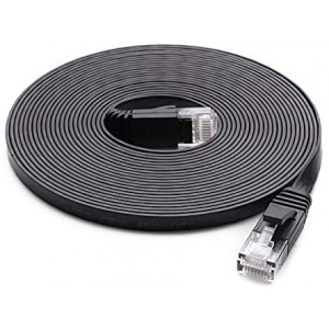 Cat 6 Ethernet Cable (Cat5e Price Higher Bandwidth) Flat Cat6 Lan Short Black Cable + Free Cable Clips and Straps (25ft)