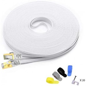 Cat 7 Shielded Ethernet Patch Cable 100 ft White (Highest Speed Cable) Cat7 Flat Cable with Snagless RJ45 Connector