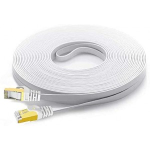 Cat 7 Shielded Ethernet Patch Cable 50 ft White (Highest Speed Cable) Cat7 Flat Cable with Snagless RJ45 Connector