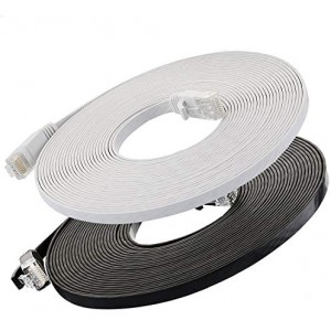 Cat6 Ethernet Cable Flat 25ft (Black and White) (Cat5e Price Higher Bandwidth) Cable Cat 6 Ethernet Patch Cable with RJ45