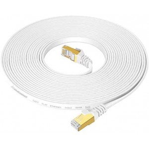 Cat7 Shielded Ethernet Cable 25ft White (Highest Speed Cable) Flat Internet Network Cable with Snagless RJ45 Connector for Modem, Router, LAN, Computer