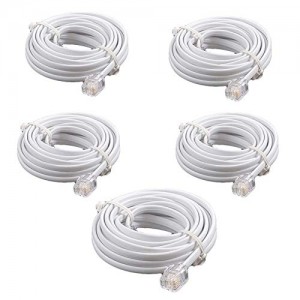 5Pcs Telephone Male to Male RJ11 Plug Adapter Cable 10 Foot Long for Landline Telephone White-G6.7