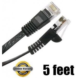 Flat Ethernet Cat 6 Cable (5 Ft, Black)