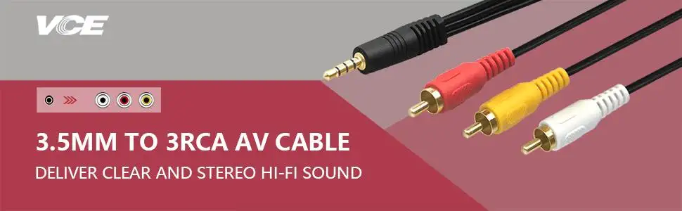 3.5mm to 3rca av cable