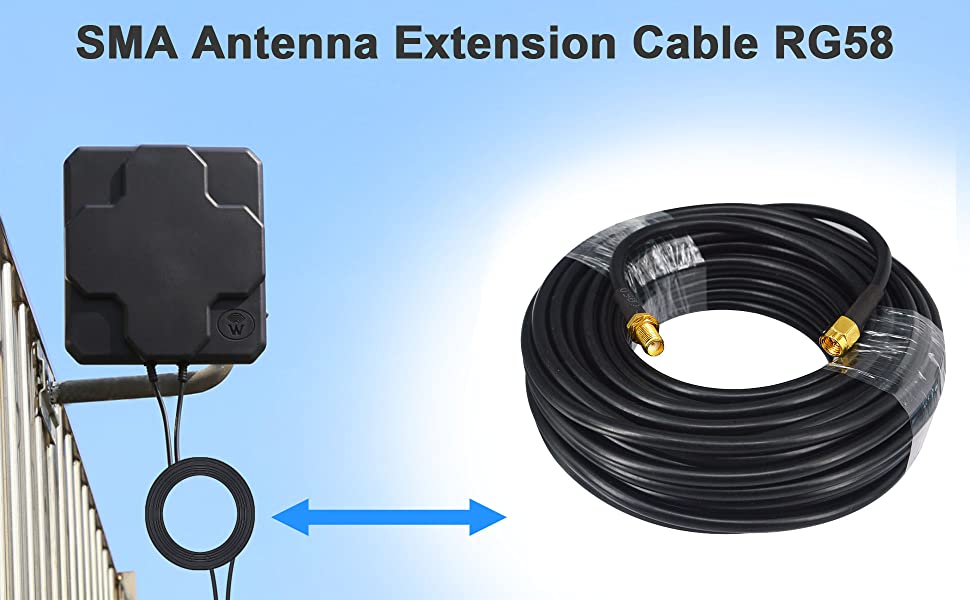 Low-Loss Coaxial Extension Cable 15-Meter(49.2 Ft) RG58 SMA Female to SMA Male