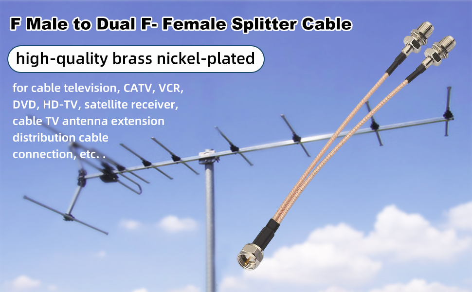 F Male to F Dual Female Splitter Cable 