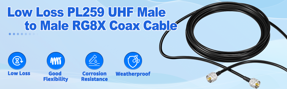 RG8X Coaxial Cable Low Loss PL259 Jumper UHF Male to Male Cable