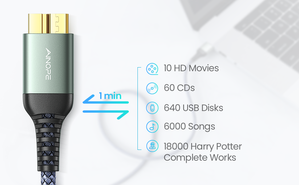 Micro USB 3.0 cable Hard drive cable USB 3.0 Type A Male to Micro B Cord